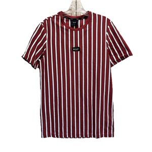 HUF Logo Striped Short Sleeve Crew Neck T-Shirt Size Large‎ Cotton Soft